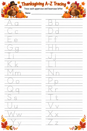 Thanksgiving A-Z Tracing