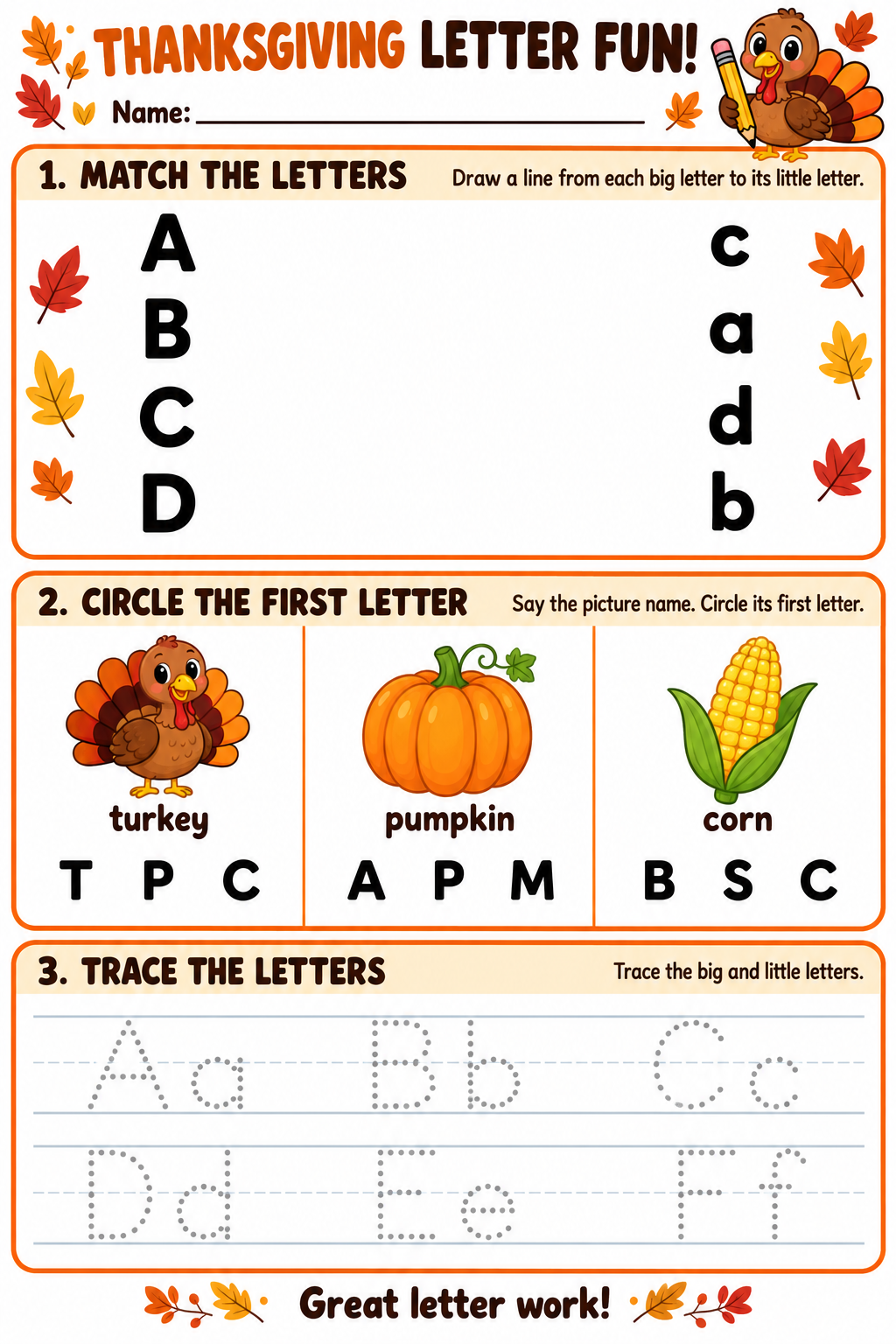 Thanksgiving Letter Practice