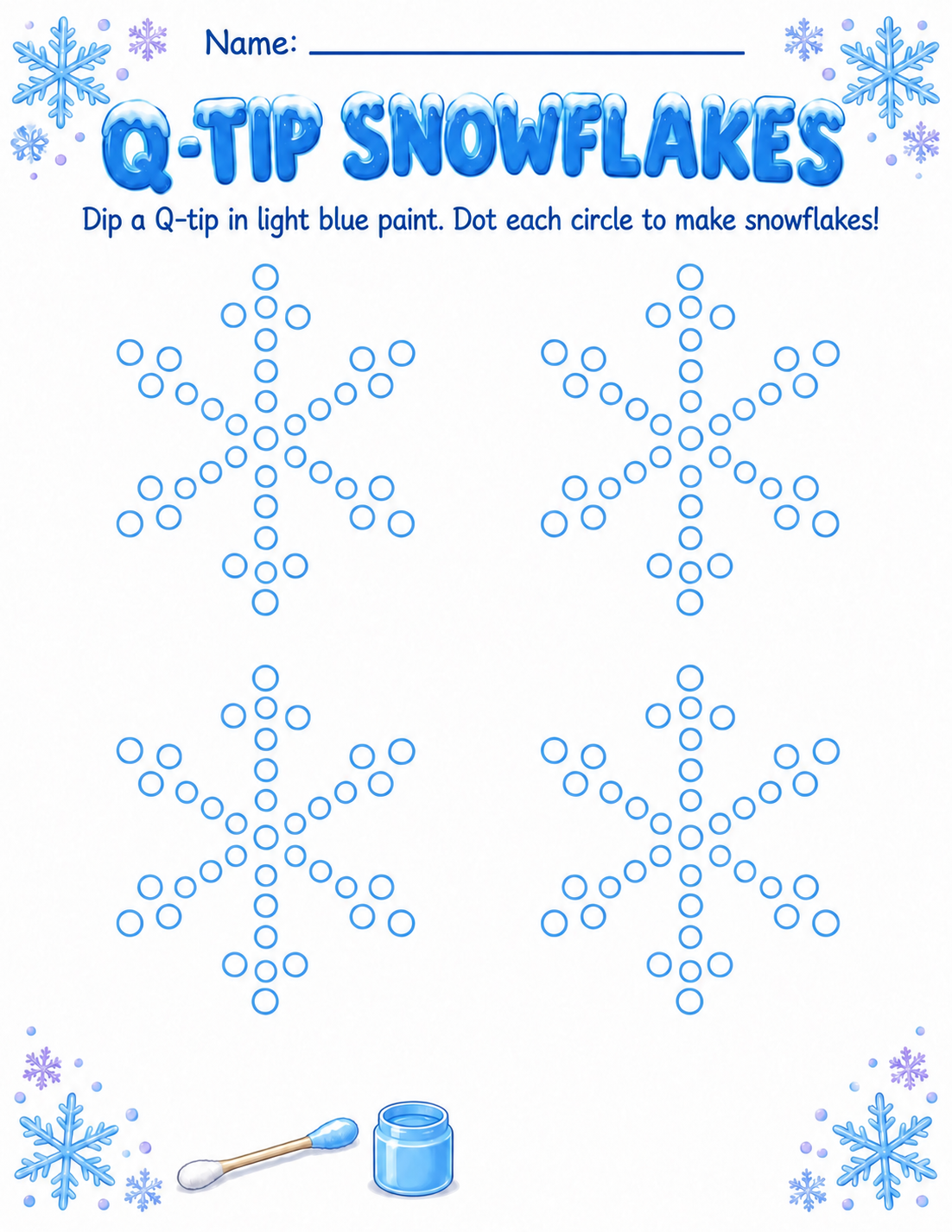 Q-Tip Snowflake Paining