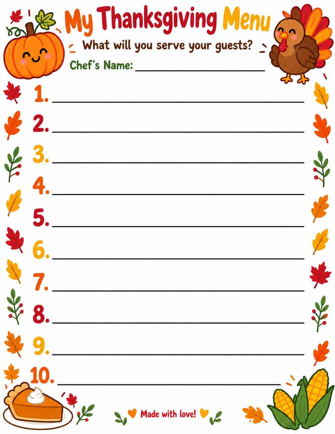 Thanksgiving Menu