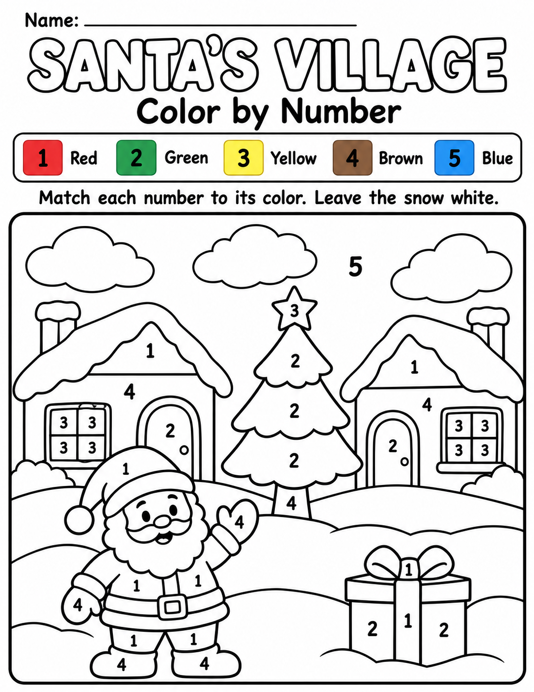 Color by Number Santa’s Village