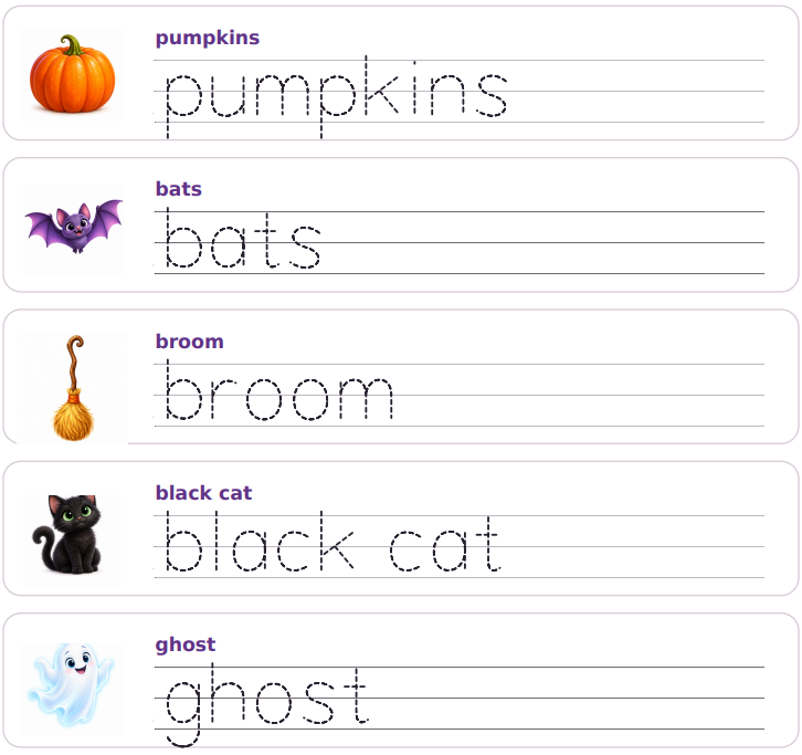 Halloween Word Tracing